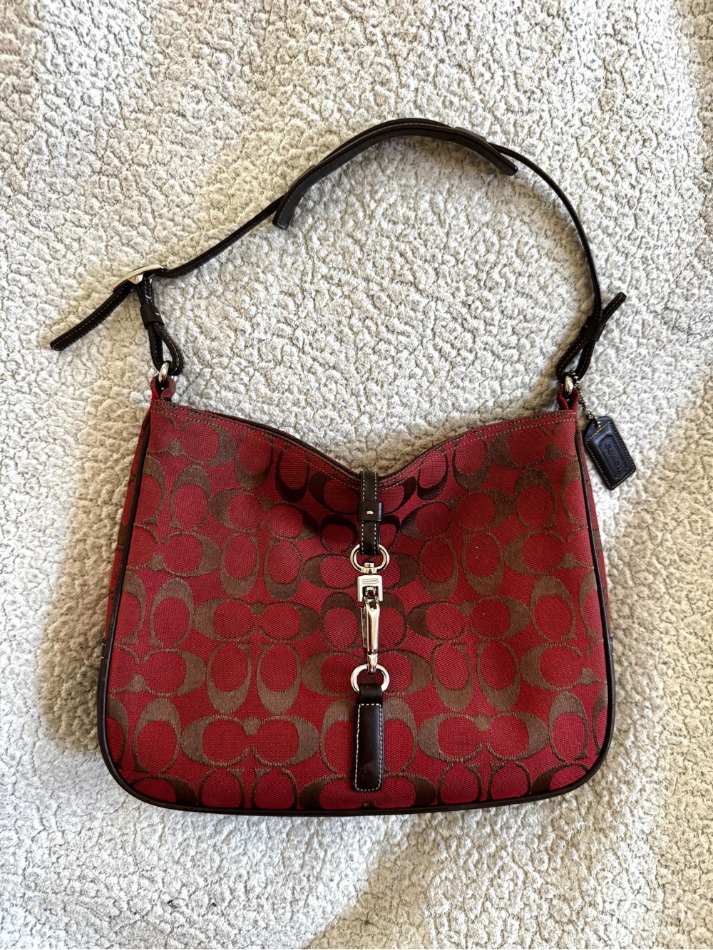 Coach Vintage y2k Red Signature Canvas Hobo Shoulder Bag 6091